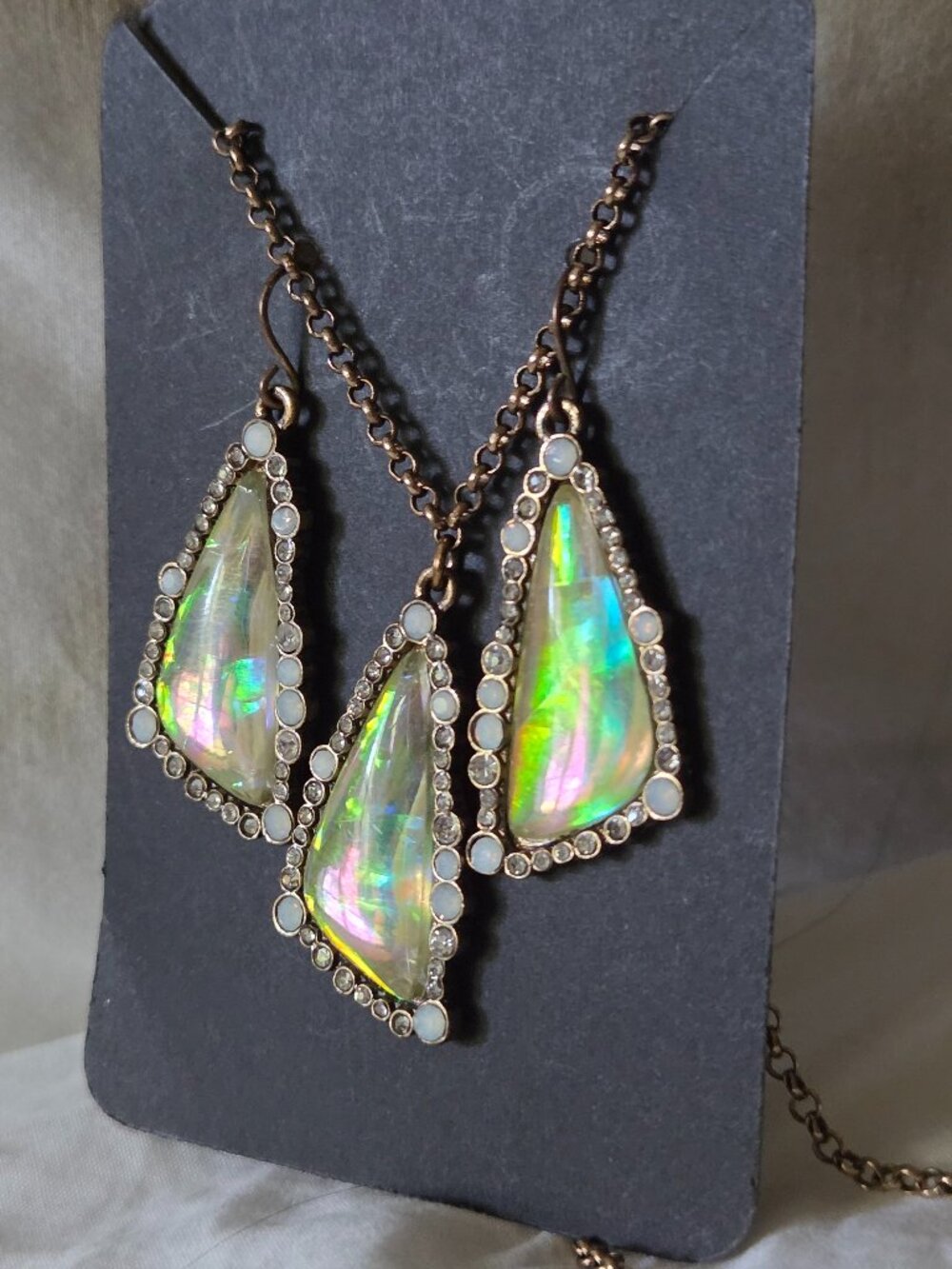 Iridescent Crystals Rainbow Opal Abalone Shell Imitation Glass Earrings Necklace